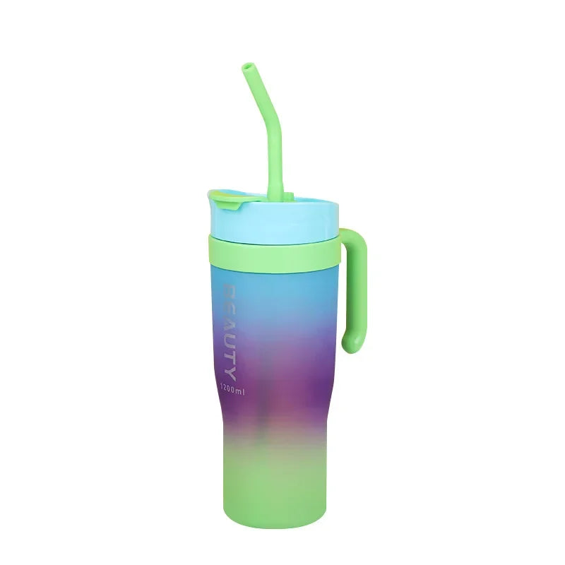 1200ml Gradient Frosted Sports Water Bottle – BPA Free & Straw