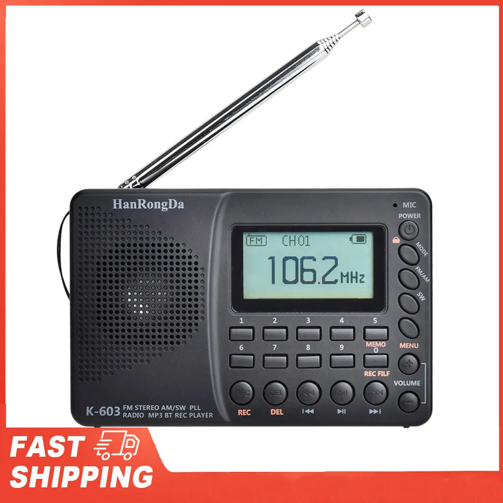USB MP3 Digital Recorder Support TF Card Bluetooth Radio HRD-603