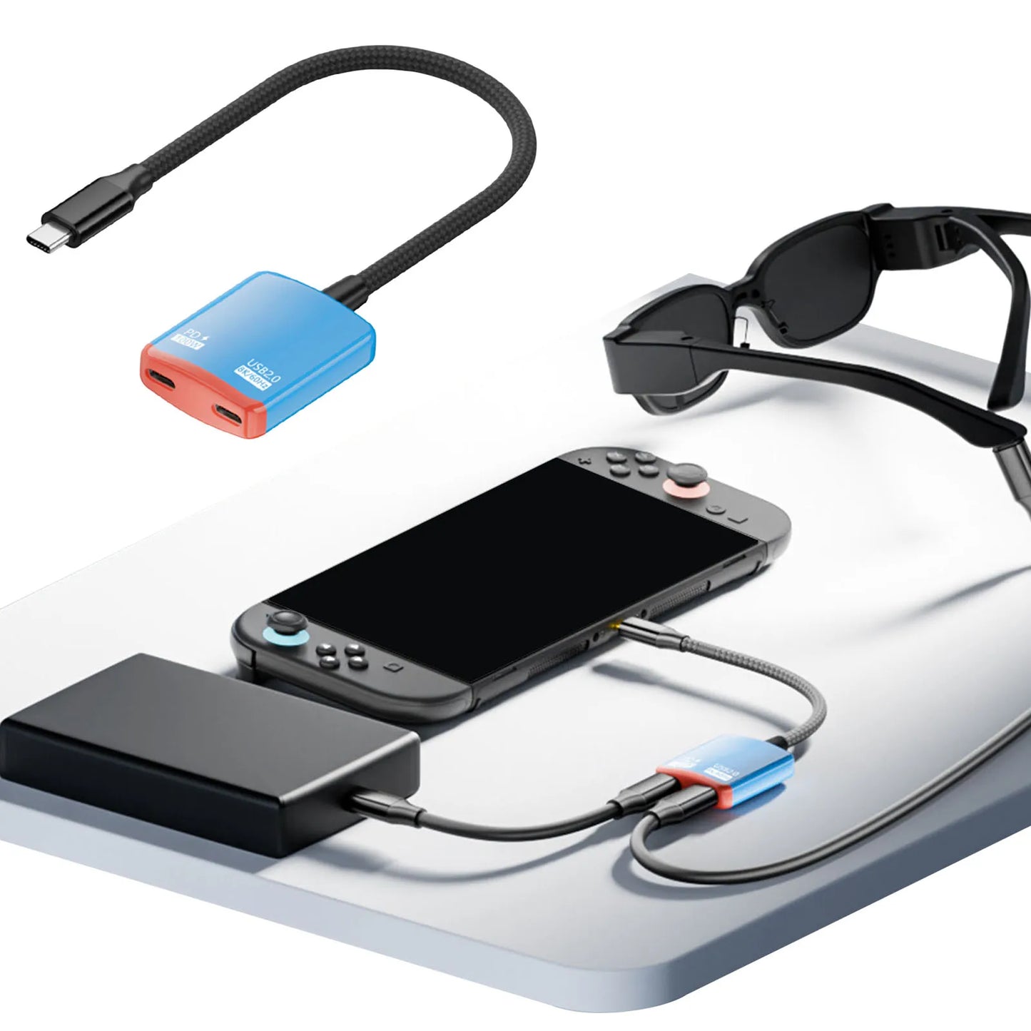 2-in-1 Type-C To AR Glasses Charging Adapter with 100W PD Fast Chargings Type-C Converter High Definition Stable Connection Peaceful Pleasures Health and Wellness