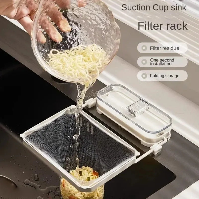 Suction Cup Sink Filter Basket | Foldable Drain Rack for Kitchen