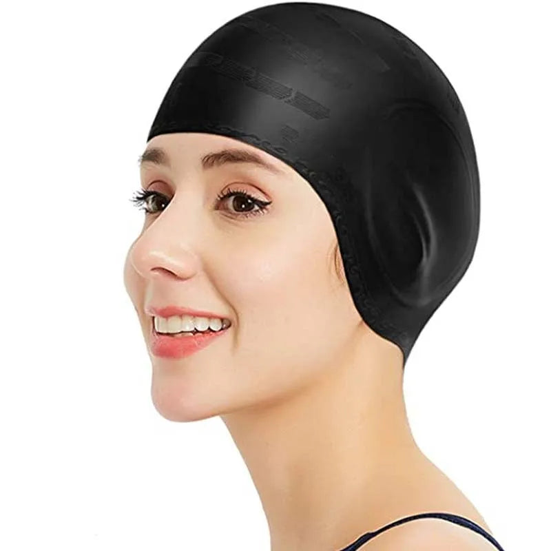 Waterproof Silicone Swim Cap – Large, High Elasticity, Ear Cover