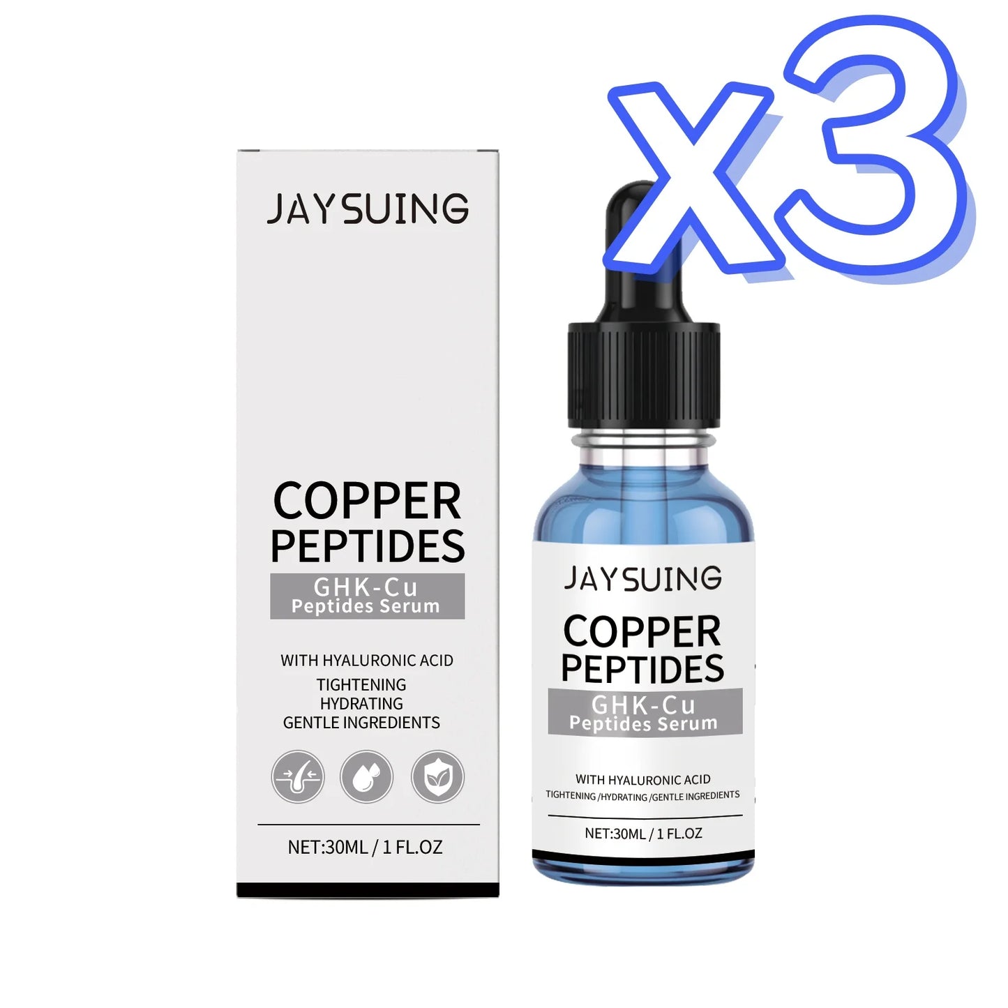 Copper Peptide Face Serum Repair Skin Firming Facial Loosen Skin Brighten Dullness Deeply Hydrate Hyaluronic Acid Face Essence Peaceful Pleasures Health and Wellness 30ml Boxed x 3