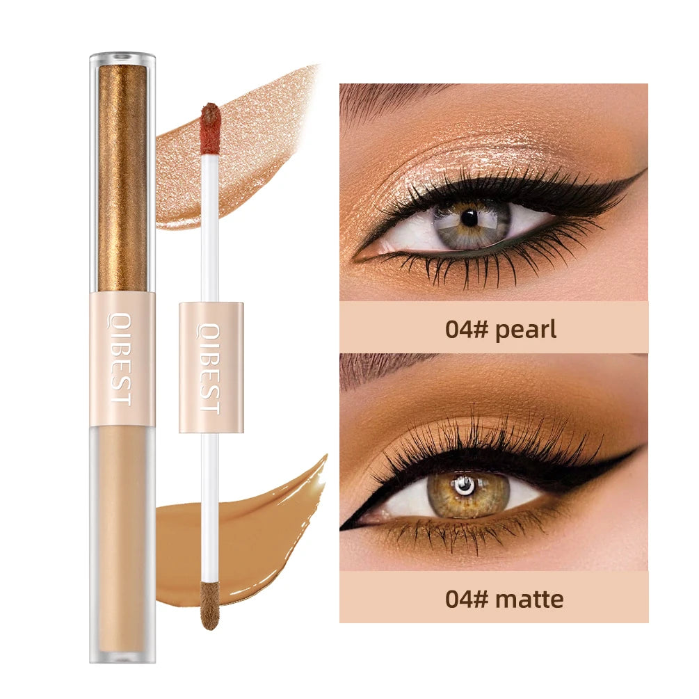 QIBEST Double End Glitter Matte Eye shadow Stick Pencil Eyeshadow Makeup Waterproof Bicolor Shimmer Cosmetics Beauty Makeup Tool Peaceful Pleasures Health and Wellness 04