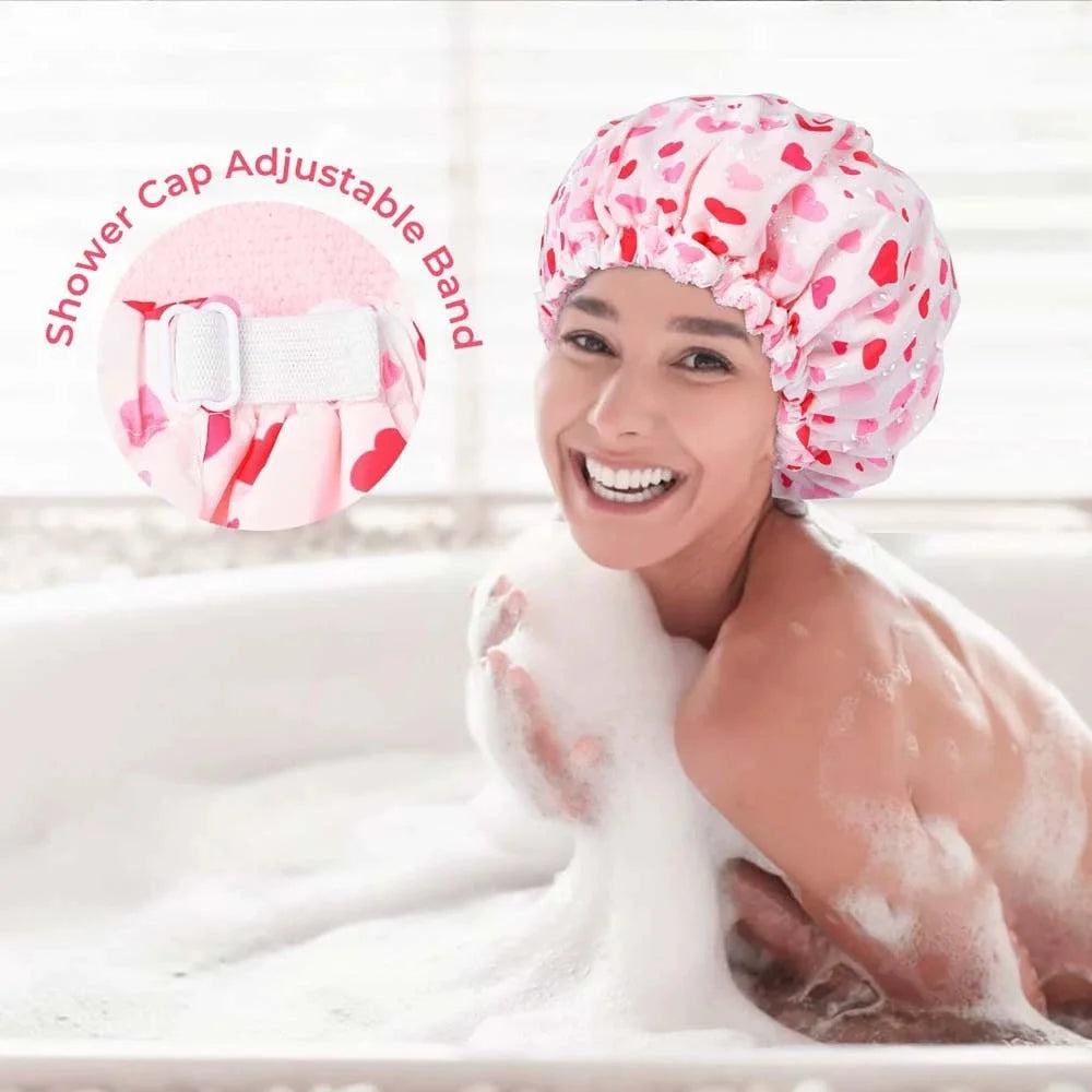 Terry Lined Shower Cap for Women – Large Reusable Waterproof Shower Cap Peaceful Pleasures Health and Wellness