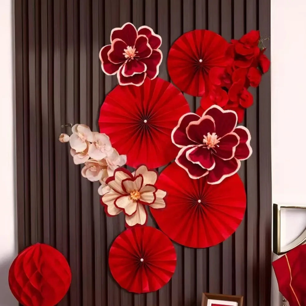2025 Chinese New Year Wall Decoration Paper DIY Crafts Flower Backdrop Red Party Supplies Spring Festival Background Home Decor Peaceful Pleasures Health and Wellness D