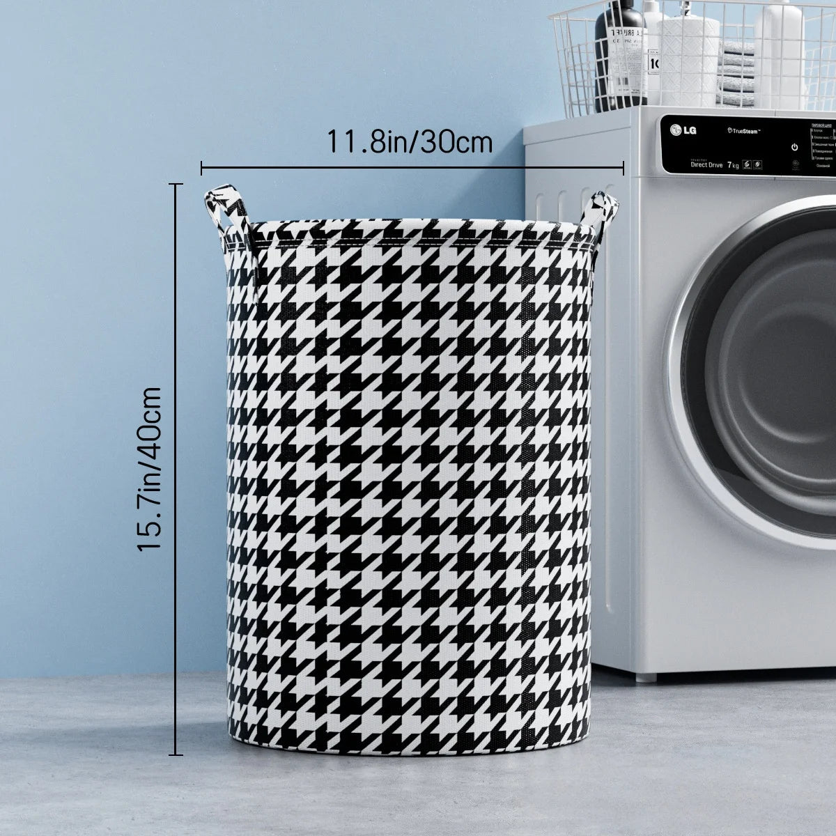 Large Collapsible Laundry Basket with Handles | Tall Round Hamper Laundry Hamper Basket Peaceful Pleasures Health and Wellness Houndstooth