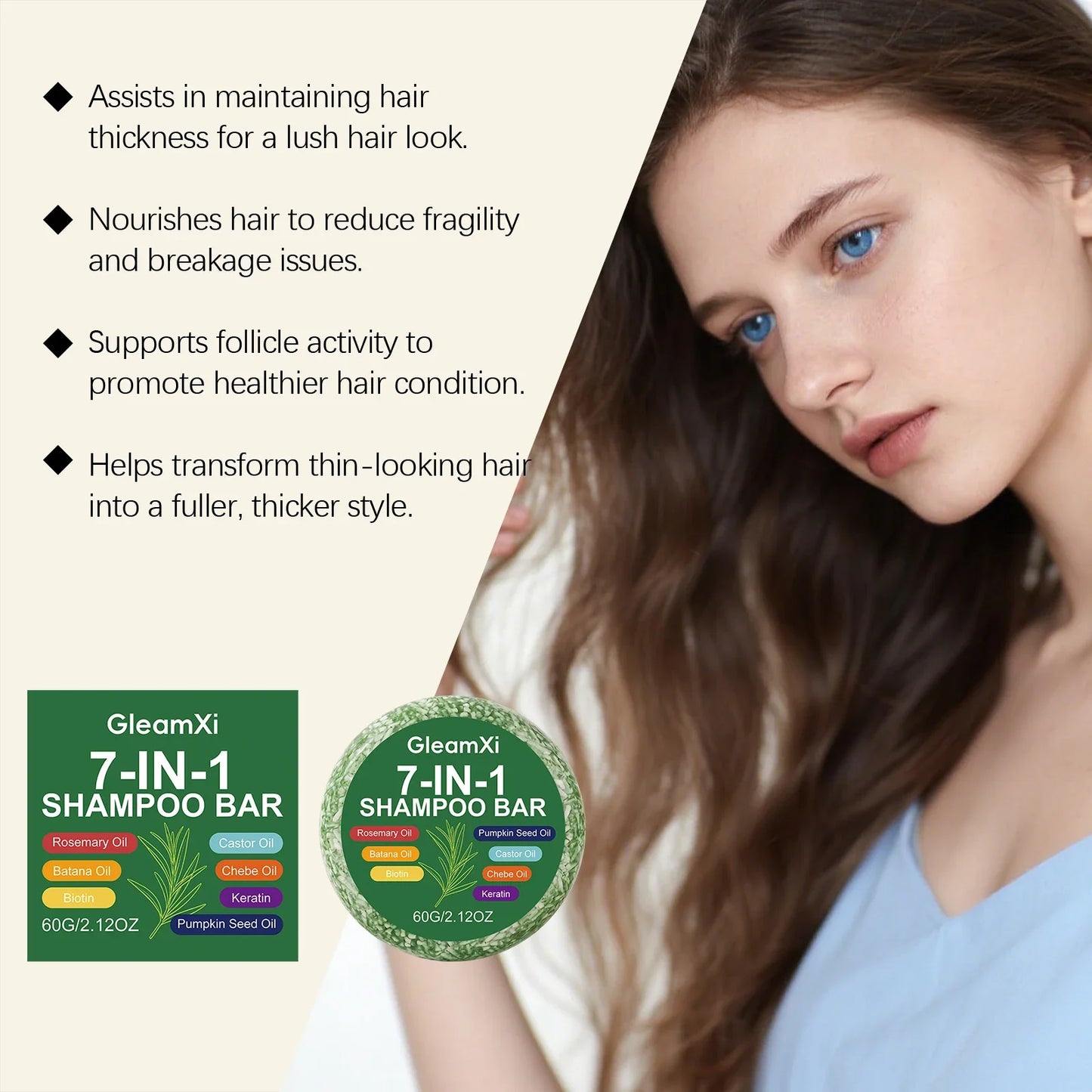 Gleamxi 7-in-1 Rosemary Biotin Shampoo Bar – Hair Growth