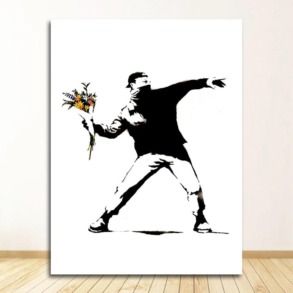 Banksy Abstract Canvas Wall Art Print | Nordic Living Room Decor
