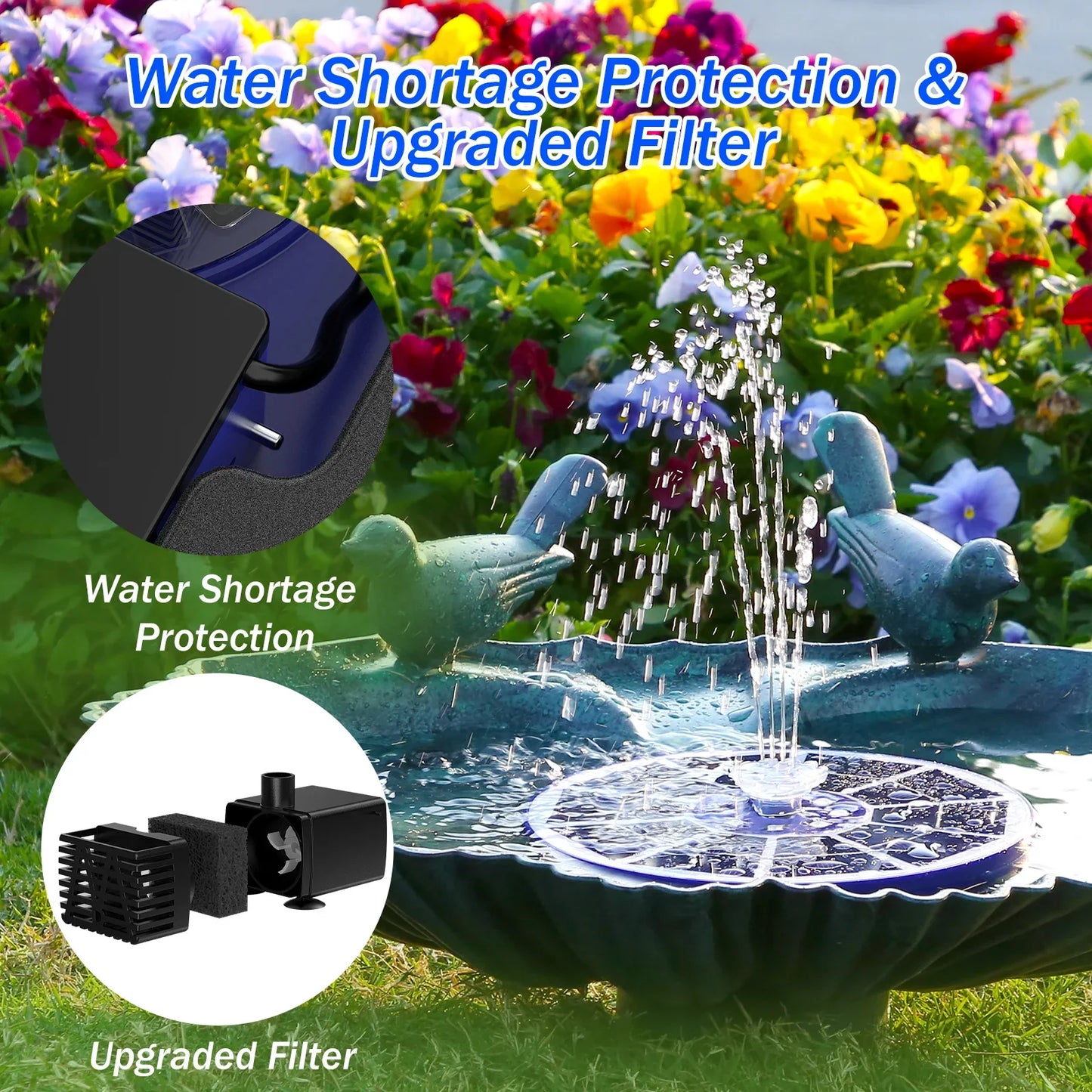 AISITIN 3.5W Solar Bird Bath Fountain Pump with LED Light
