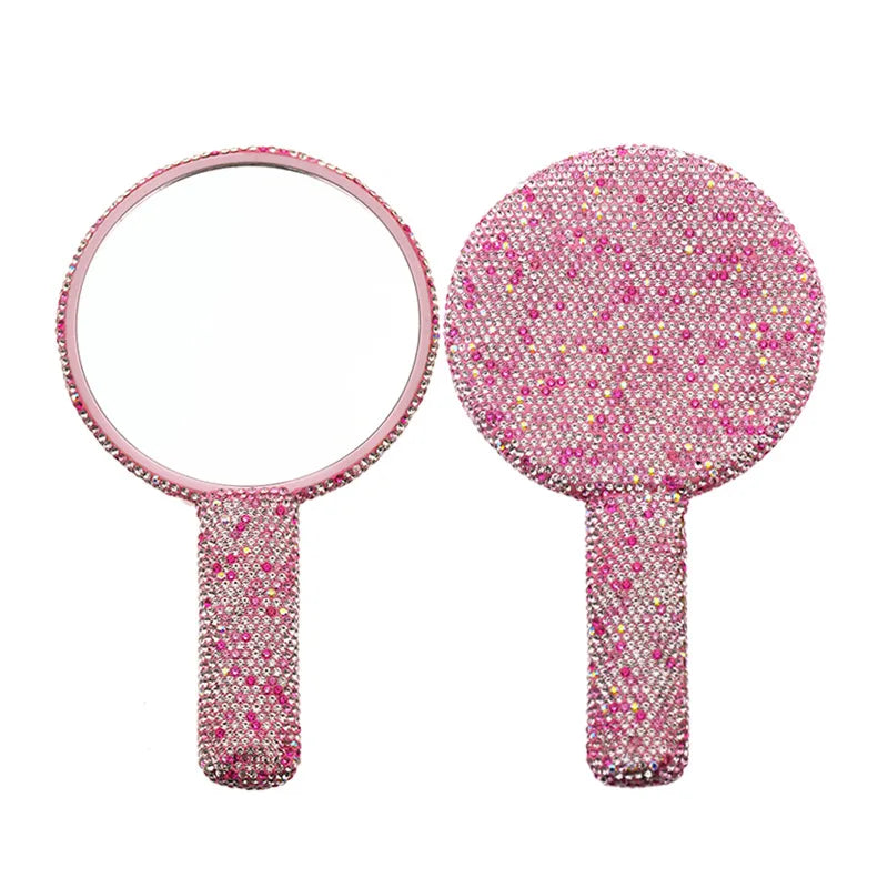 Diamond Rhinestone Handheld Makeup Mirror – Heart Round Square