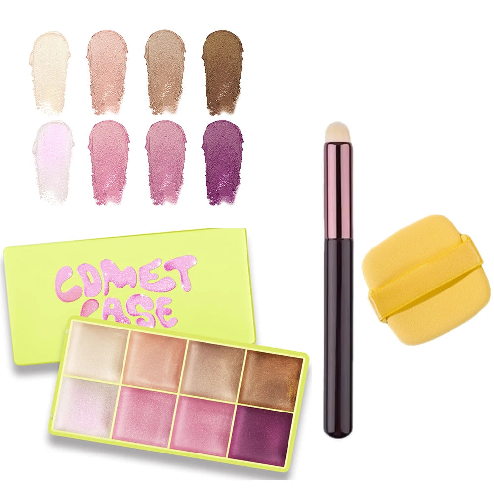Multi Cream Eyebrow Blush Highlighter Palette Long Wearing Eyeshadow Palette Matte Shimmer Finish With Free Brush & Powder Puff Peaceful Pleasures Health and Wellness 1Highlight