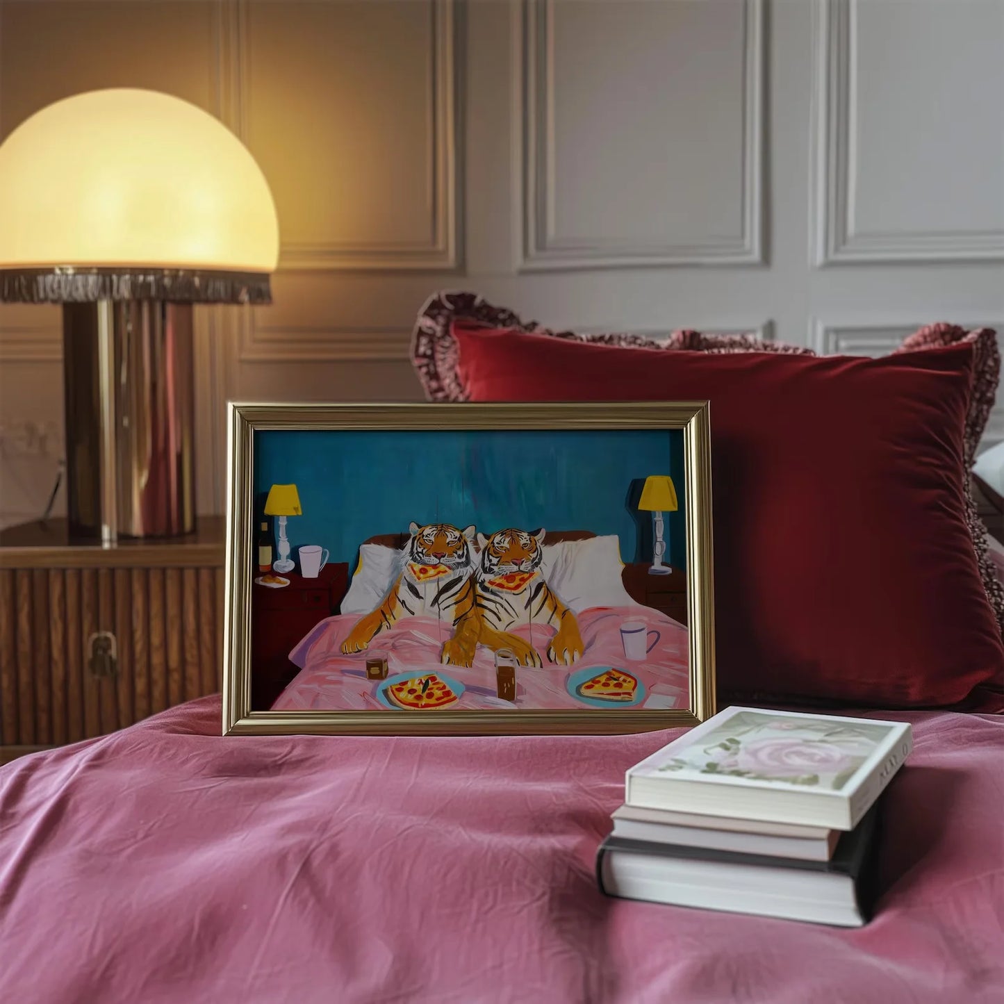 Tiger Pizza Retro Canvas Wall Art | Dopamine Decor Print
