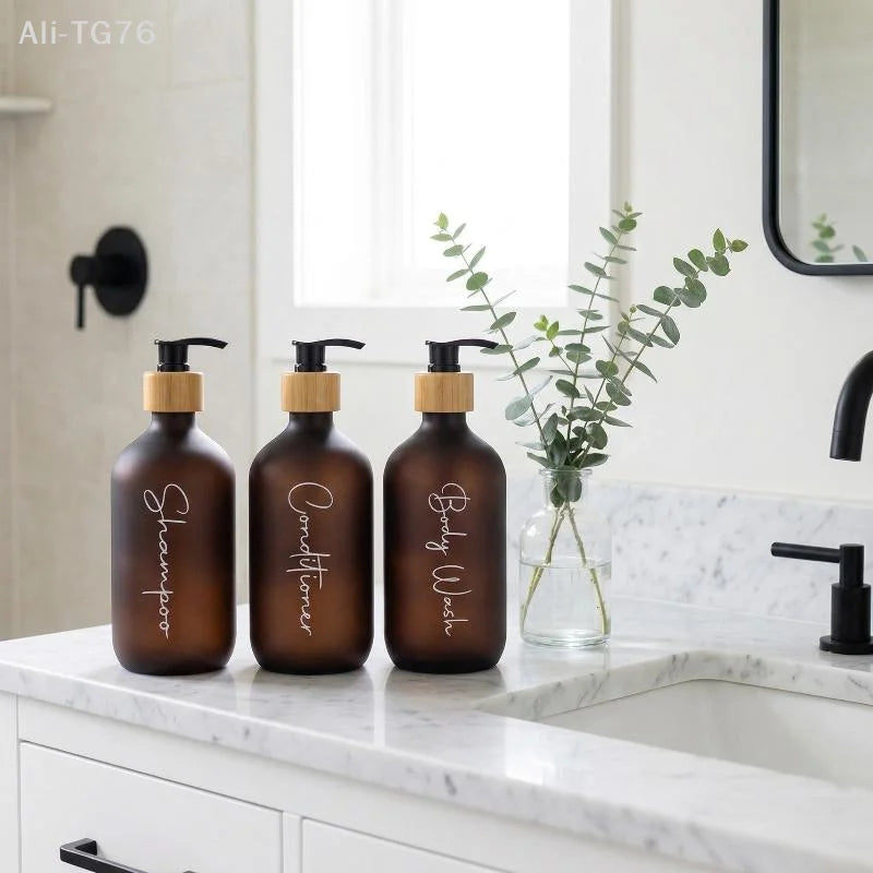 Frosted Refillable Soap Dispenser Set – Shampoo & Lotion Bottles