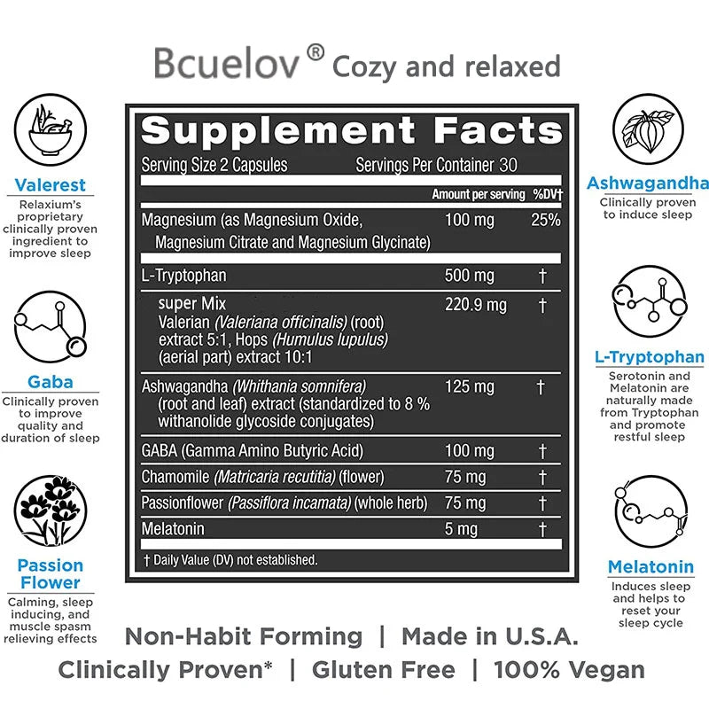 Bcuelov Melatonin Sleep Support Capsules | Wake Up Refreshed