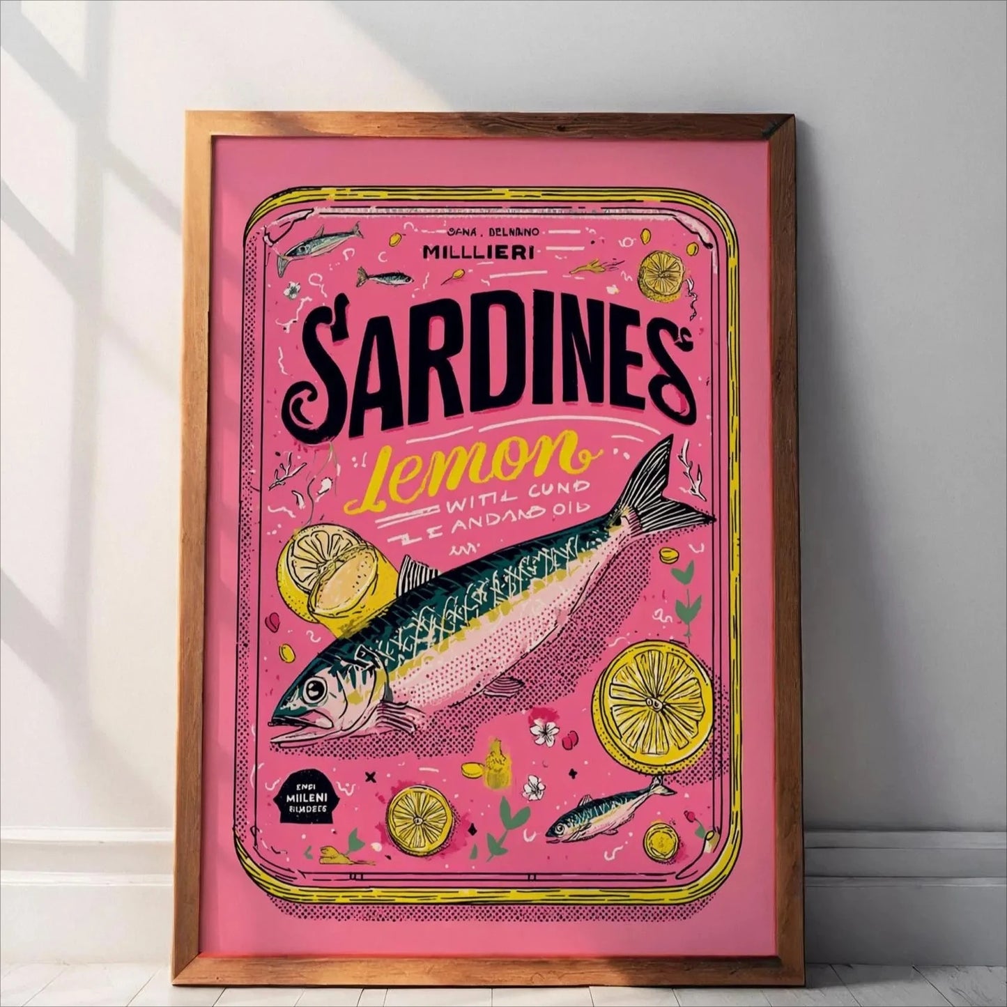 Pink Canned Sardines Canvas Print Sardine Fisherman Aesthetic Wall Art Poster for Modern Living Room Kitchen Home Decor Gifts Peaceful Pleasures Health and Wellness CT-69-1 40x60cm Unframed
