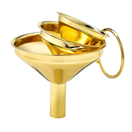 Golden wide-mouth funnel Food Grade Stainless Steel Kitchen Small Mini Metal Gold Food Funnel for Filling Bottles Kitchen Use Peaceful Pleasures Health and Wellness 3PCS