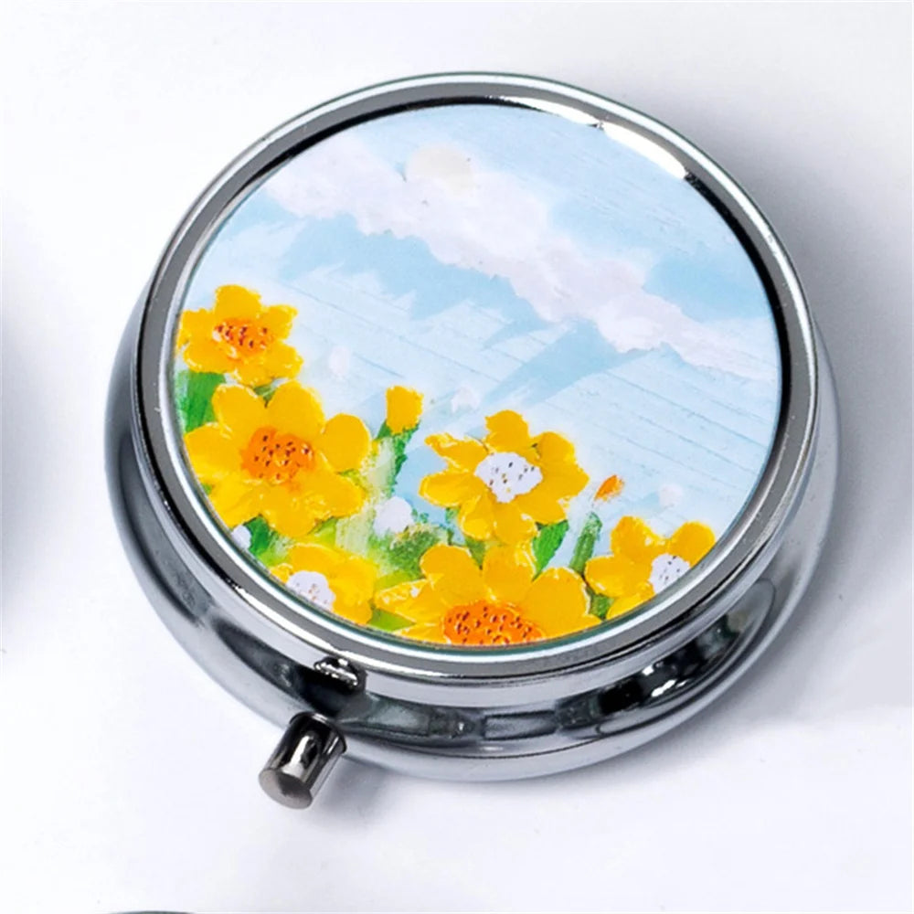 Portable 3 Cell Metal Pill Boxes Stainless Steel Round Pill Boxes Medicine Organizer Container Medicine Case Splitters Pill Box Peaceful Pleasures Health and Wellness Style 3