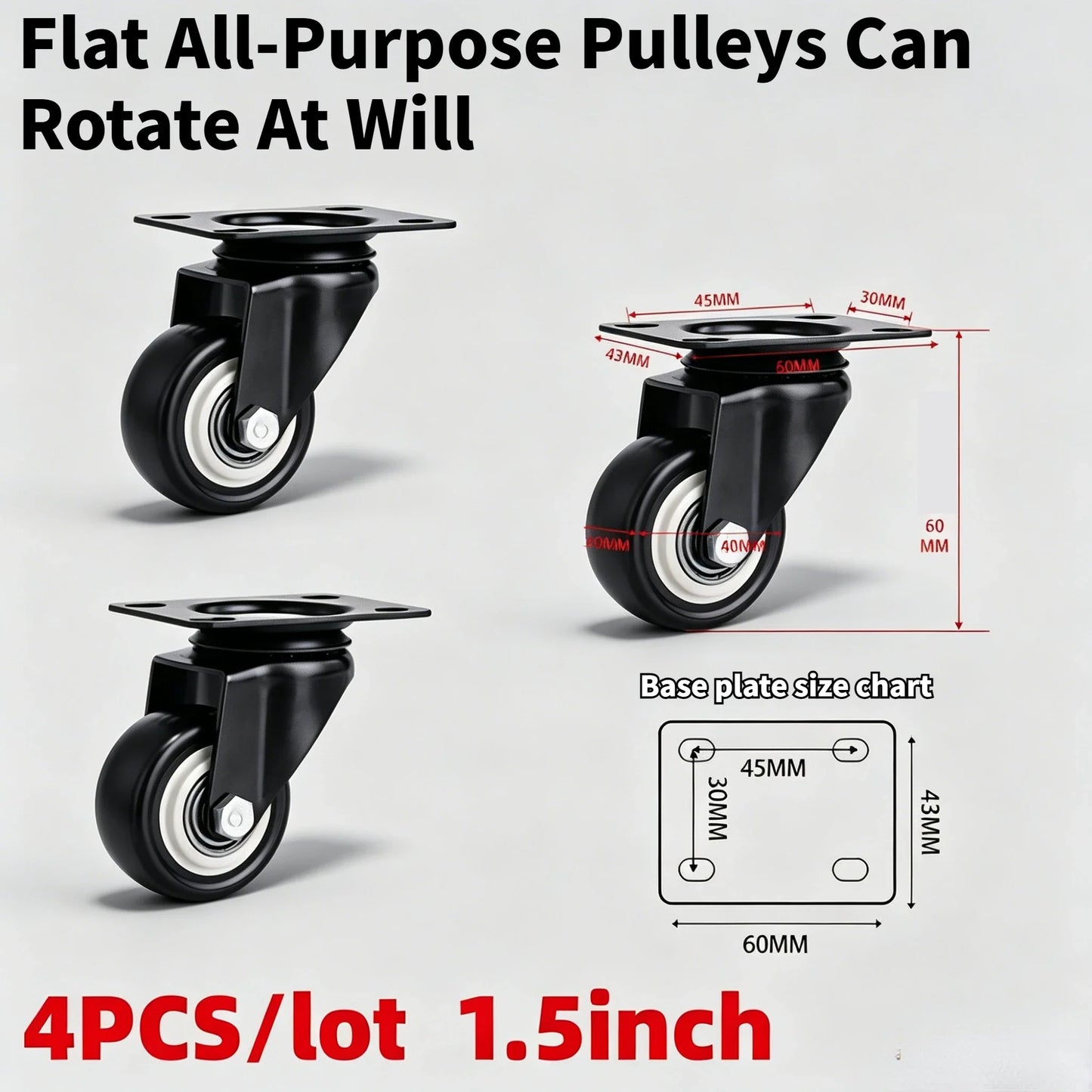 4-Pack 1.5" Silent 360° Swivel Furniture Caster Wheels