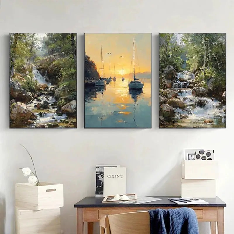 Landscape Art Posters Canvas Printing, Colorful Fashion Trend Wall Art for Rural Villas & Home Decor, Natural Aesthetic Canvas Peaceful Pleasures Health and Wellness