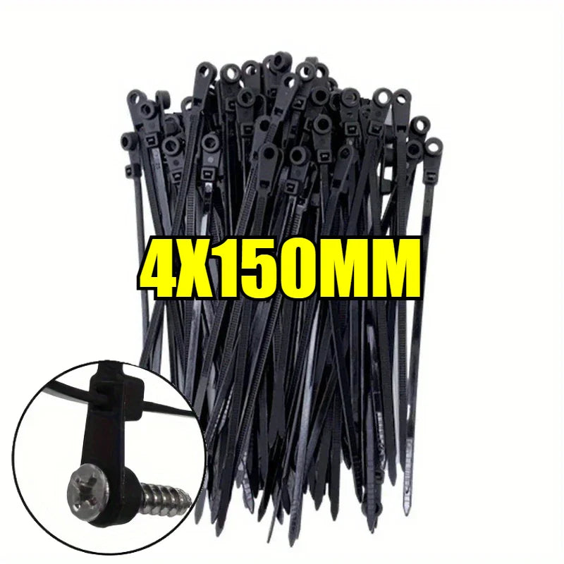100pcs Nylon Cable Ties with Screw Hole – Self-Locking Zip Ties