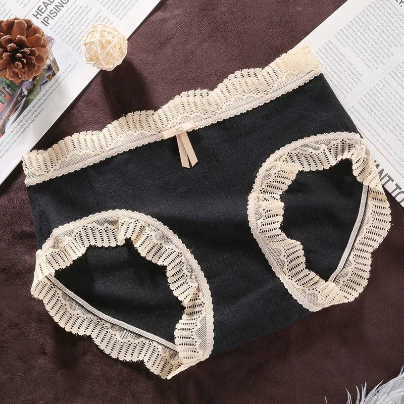 Women's Lace Seamless Briefs | Cotton Crotch Mid-Waist Panties