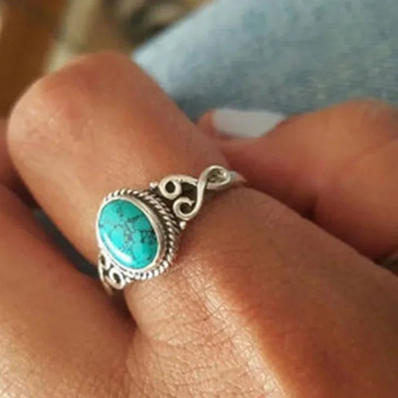 Fashion Retro Elegant Ring Natural Turquoise Wedding Engagement