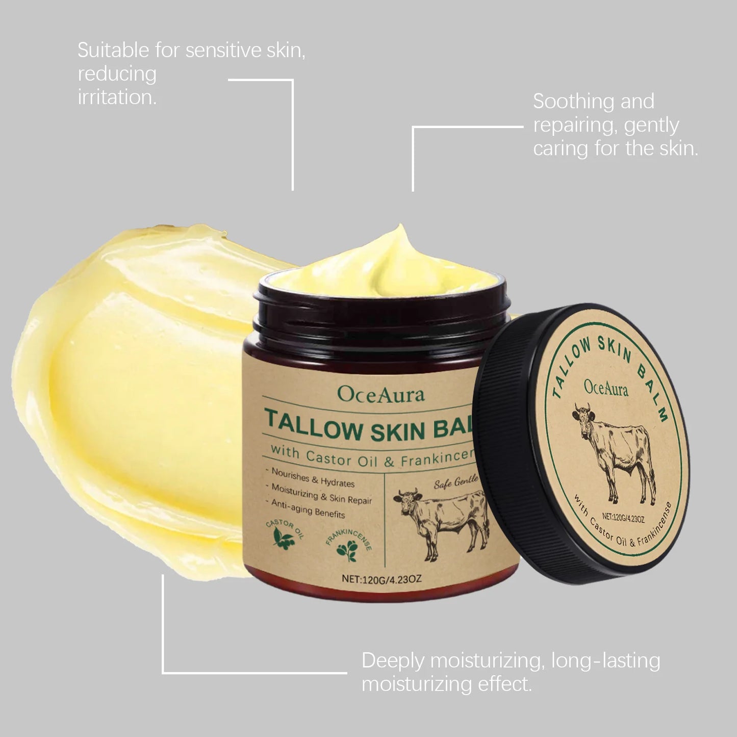 Beef Tallow Moisturizing Balm Wrinkle Remover Brightening Firming Smoothing Repair Fade Fine Lines Soft Facial Nourishing Cream Peaceful Pleasures Health and Wellness