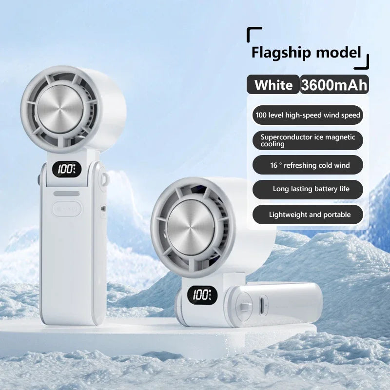 Lenovo Air Cooling Turbo Fan Mini Handheld Foldable USB Rechargeable 3600mAh 100 Wind Speeds Adjustable Outdoor With Lanyard Peaceful Pleasures Health and Wellness White ICE
