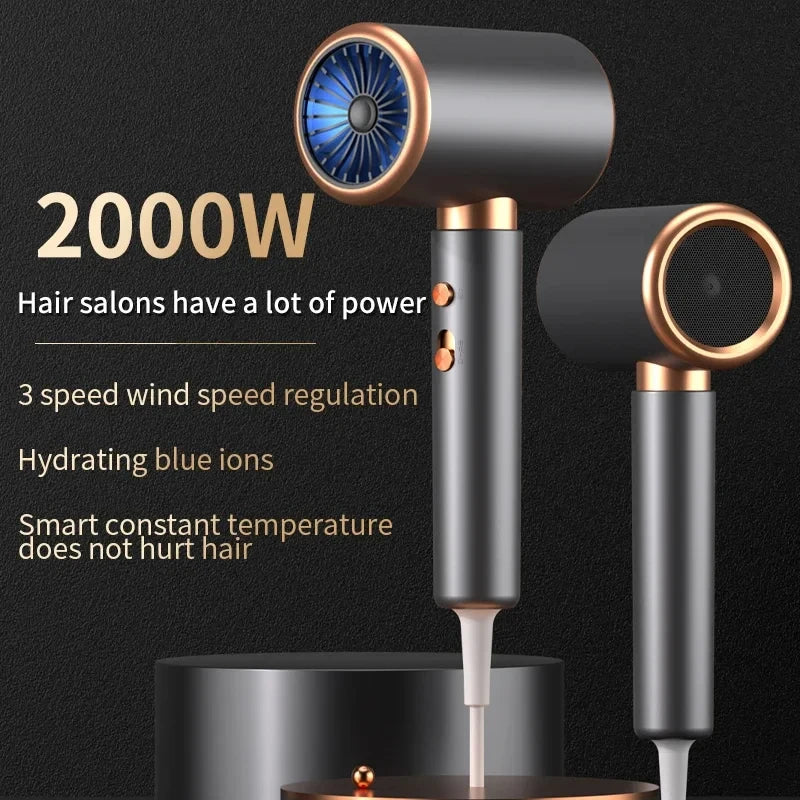 HOMEFISH 2000W Salon Hair Dryer with Hot/Cold Air Brush Negative Ionic Technology 5th Gear Strong Power Hairdryer without Comb Peaceful Pleasures Health and Wellness