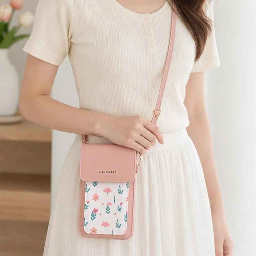 Floral Print Crossbody Phone Bag With Clear Touch Screen Window Mini Cell Phone Pouch Walle For Women Daily Travel Use Peaceful Pleasures Health and Wellness