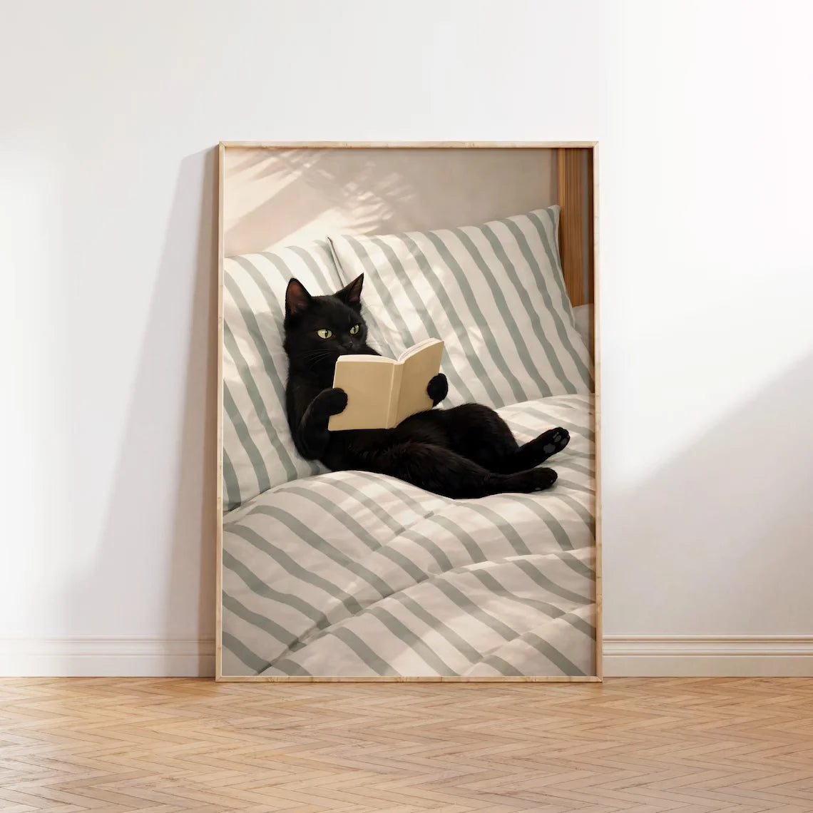 Black Cat Reading Canvas Print | Book Lover Wall Art Canvas Wall Print Peaceful Pleasures Health and Wellness TR12185-4 50x70cm Unframed