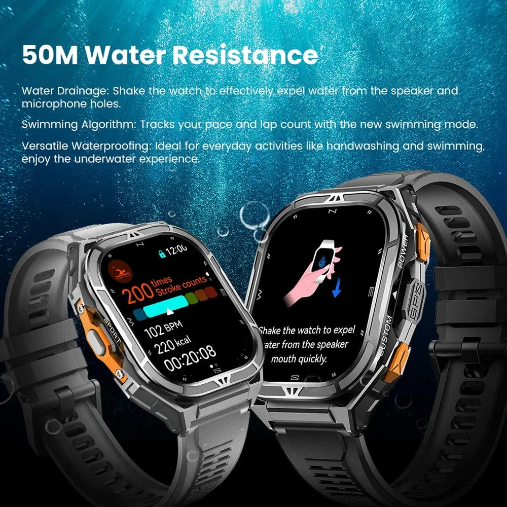 GPS Smart Watch 1.96" AMOLED Bluetooth Call 5ATM Compass