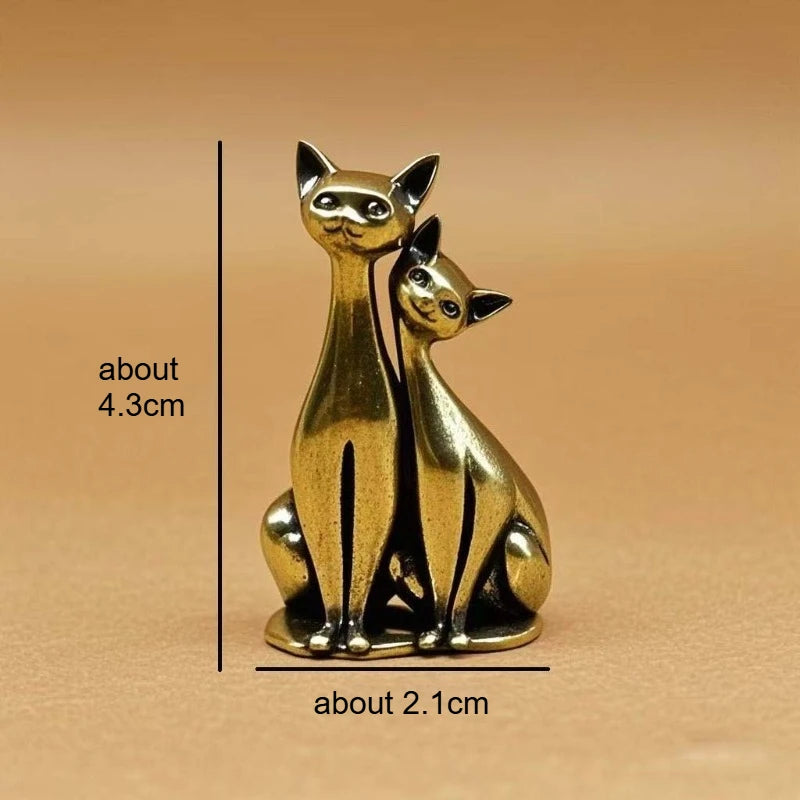 1pc Brass Retro Couple Cat Figurine Ornament Desktop Home Decoration Creative Gift Ornament Peaceful Pleasures Health and Wellness 1pc