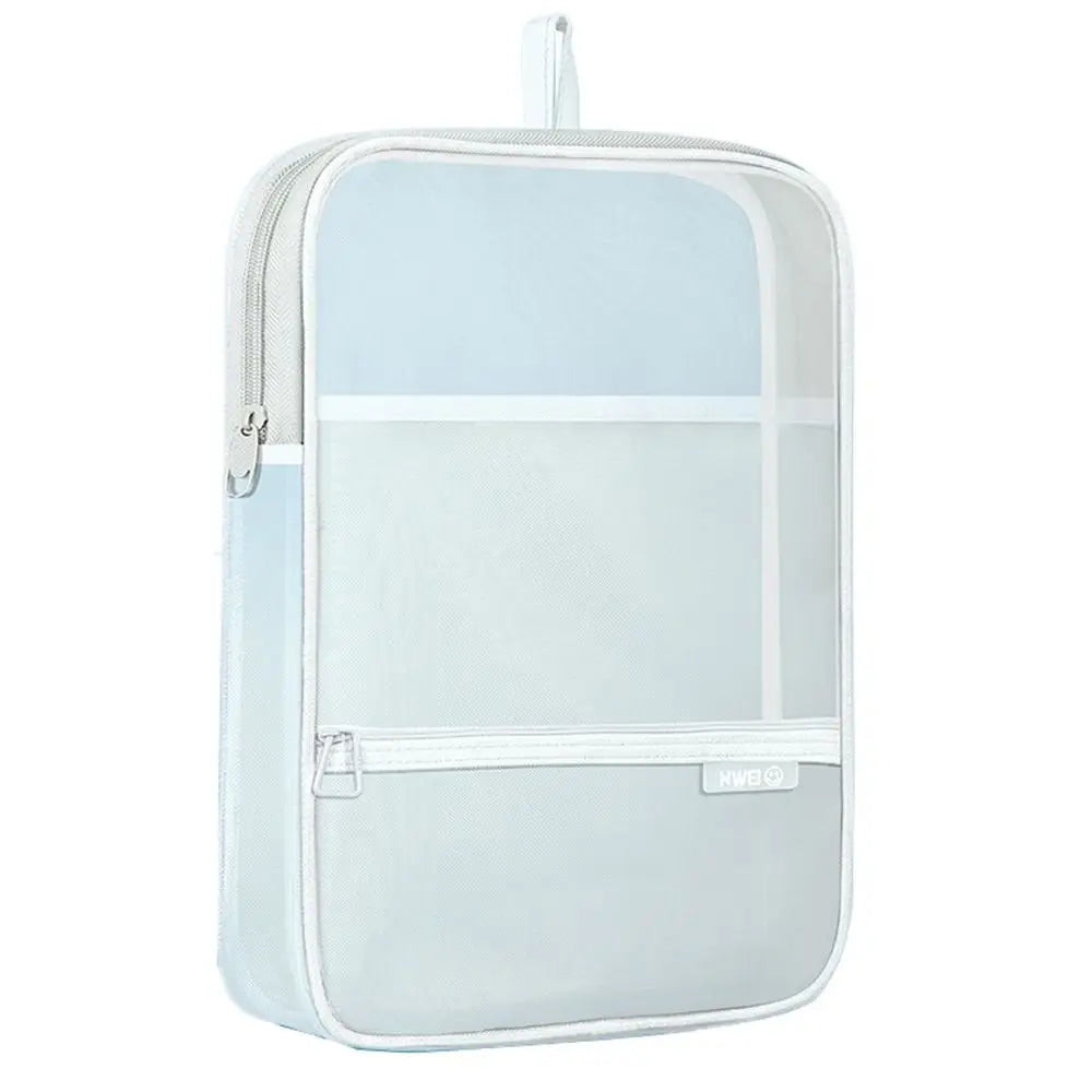 Portable Mesh Zipper Pouch Bag Thickened Waterproof Transparent File Holder Large Capacity Breathable Document Organizer Peaceful Pleasures Health and Wellness White-Style 1