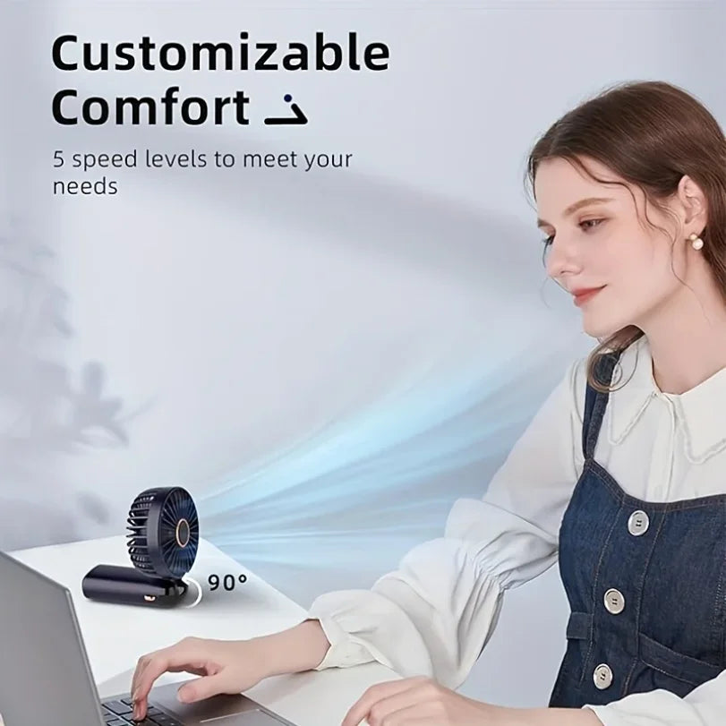 Portable Mini Fan 6-Speed USB Rechargeable Foldable LED Fan