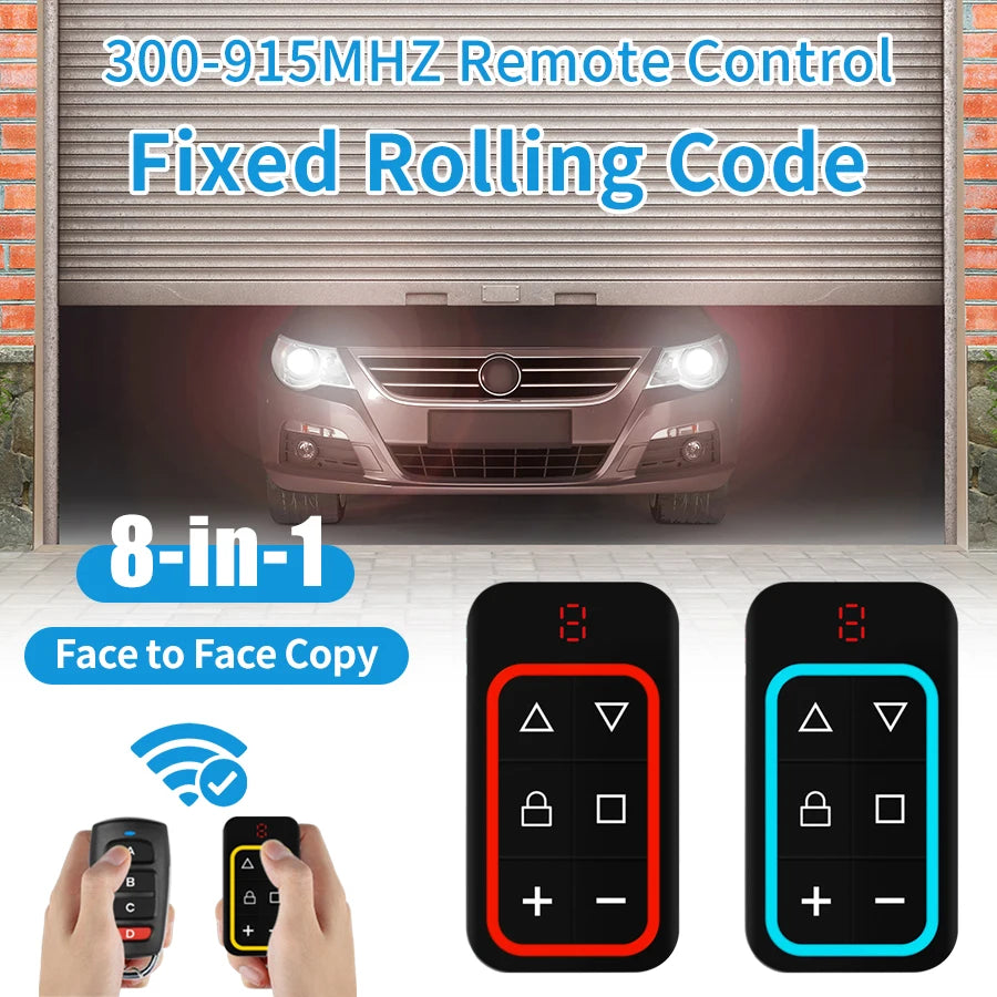 433Mhz 8 in 1 Universal Garage Door Remote Controller Key Duplicator Multi-frequency 300-915Mhz Garage Door Opener Rechargeable Peaceful Pleasures Health and Wellness