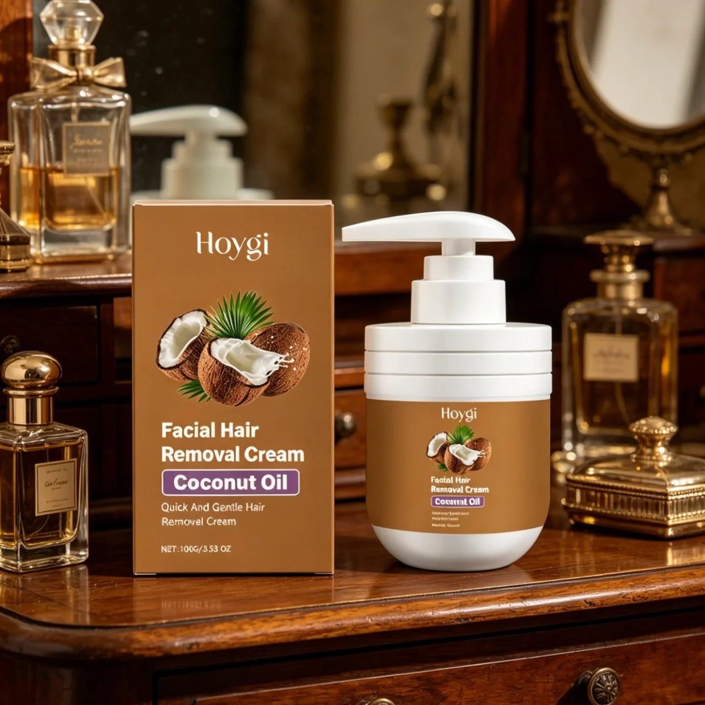 Hoygi Facial Hair Removal Cream – Coconut Oil, Painless