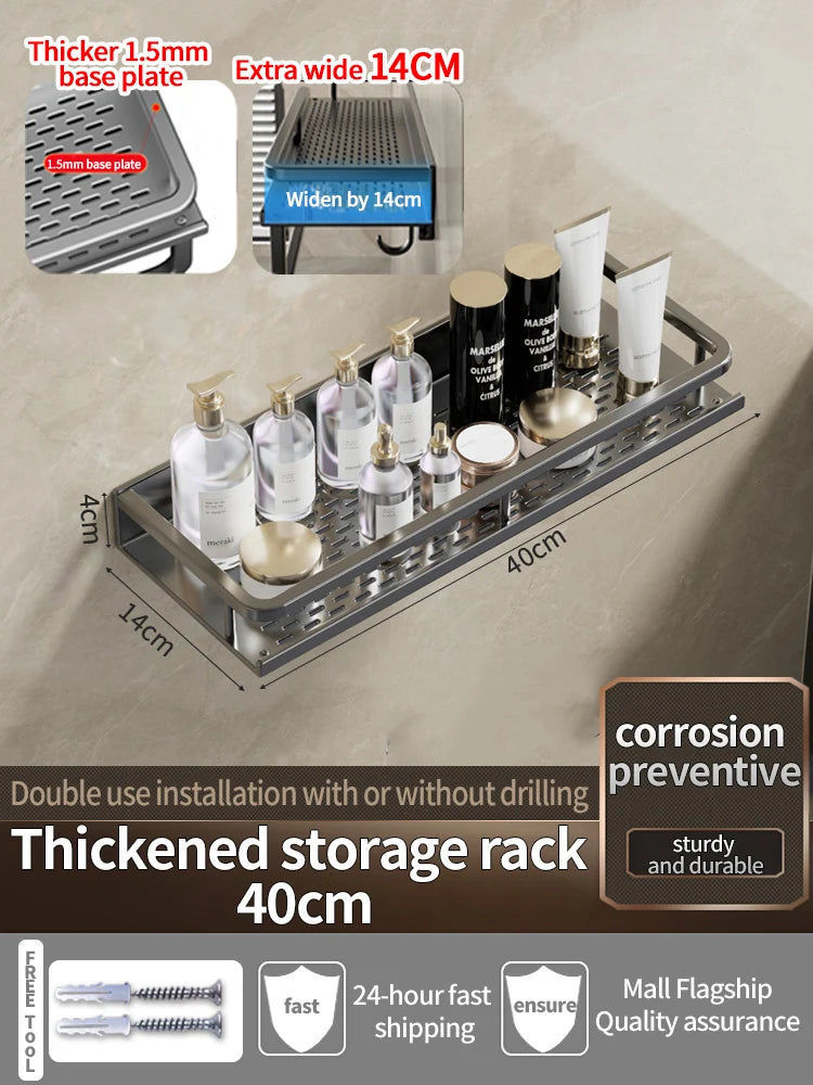Wall-Mounted Bathroom Shelf & Towel Rack | Metal Storage Organizer