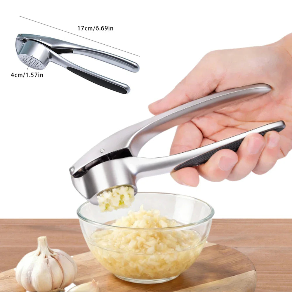 Zinc Alloy Garlic Press – Manual Crusher & Squeezer Tool