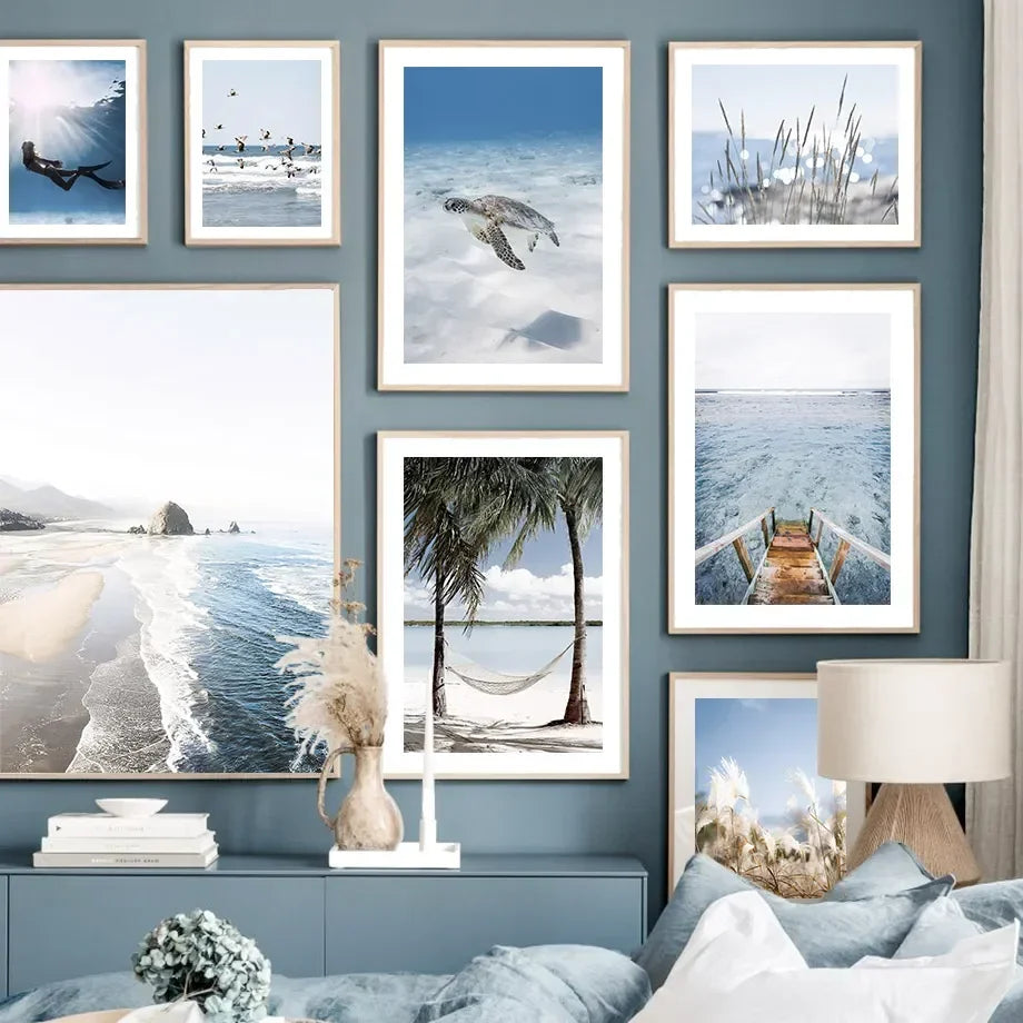 Beach Canvas Wall Art – Waves, Sea Turtles & Coconut Trees Canvas Wall Art Peaceful Pleasures Health and Wellness