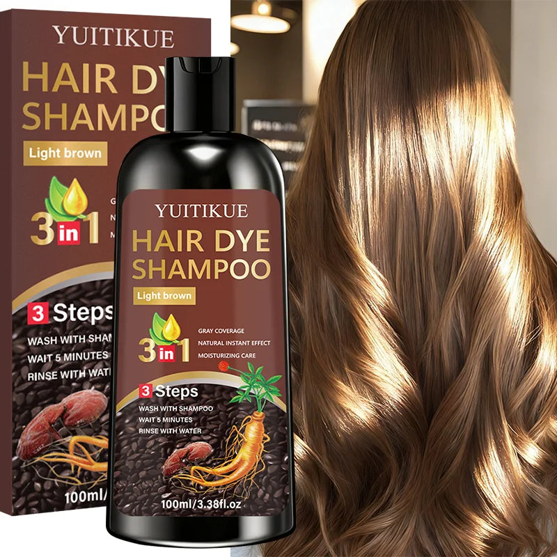 YUITIKUE 3-in-1 Light Brown Hair Dye Shampoo – Biotin & Ginseng Formula, 100ml Peaceful Pleasures Health and Wellness Default Title