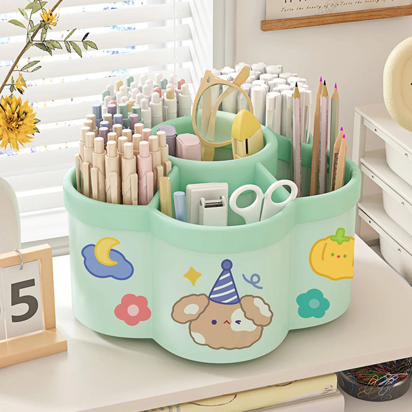 Desktop Rotating Stationery Pen Holder Smooth Edges Marker Pen Organizer Study Essentials Suitable for Elementary School Peaceful Pleasures Health and Wellness