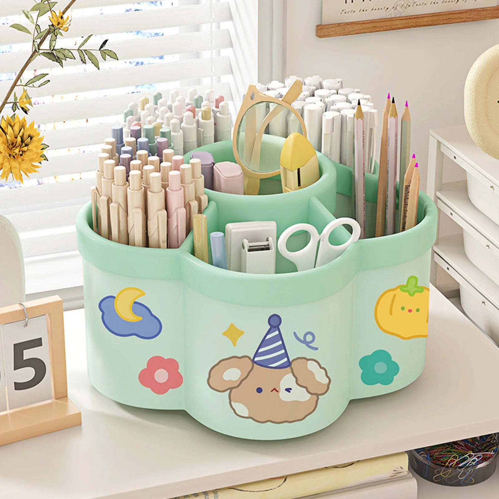 Desktop Rotating Stationery Pen Holder Smooth Edges Marker Pen Organizer Study Essentials Suitable for Elementary School Peaceful Pleasures Health and Wellness