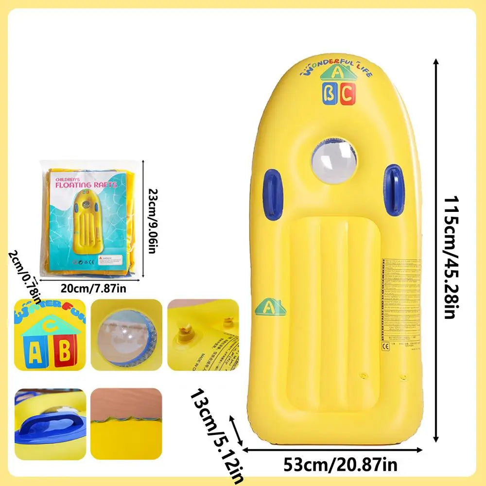 Inflatable Body Board with Handles PVC Blow Up Pool Float Swim Toy for Kids Beach Pool Garden Lake Summer Travel Peaceful Pleasures Health and Wellness Yellow
