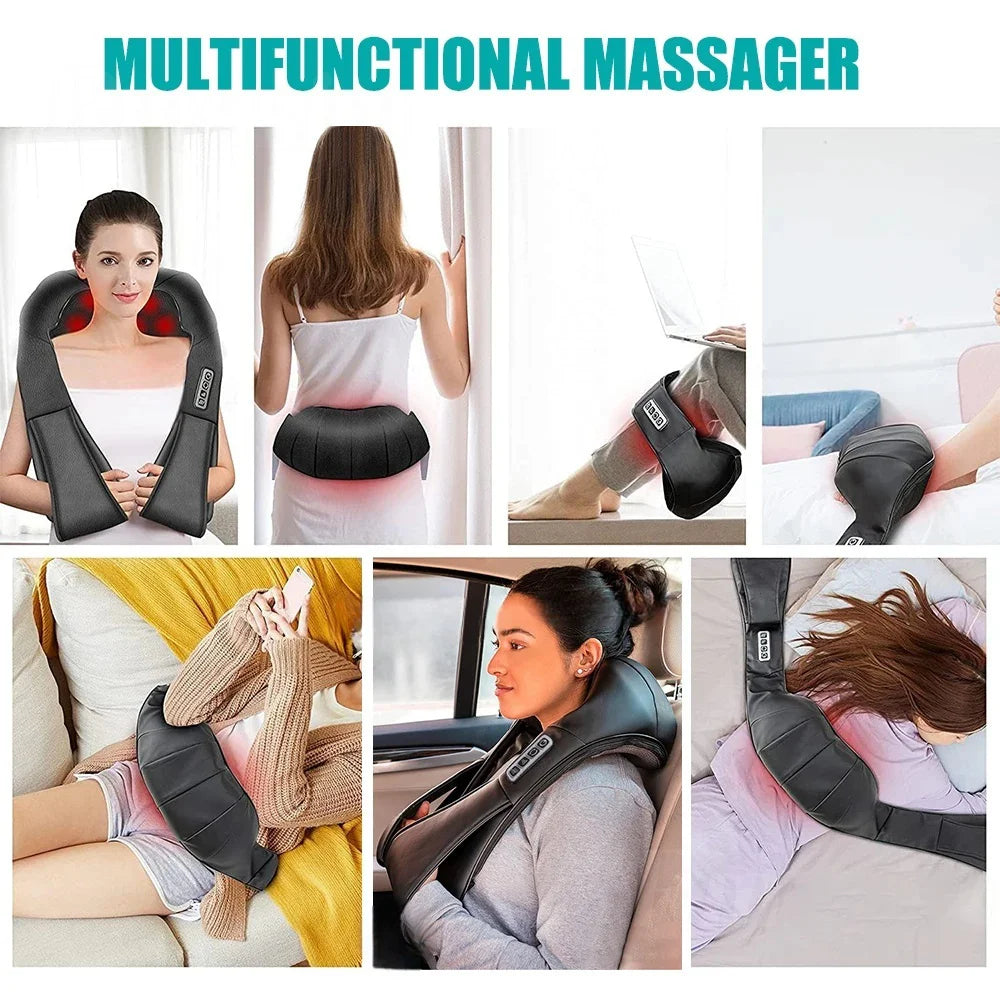 Heated U-Shape Shiatsu Neck and Shoulder Massager - Deep Kneading Electric Massage Pillow For Neck Waist Leg Body Peaceful Pleasures Health and Wellness