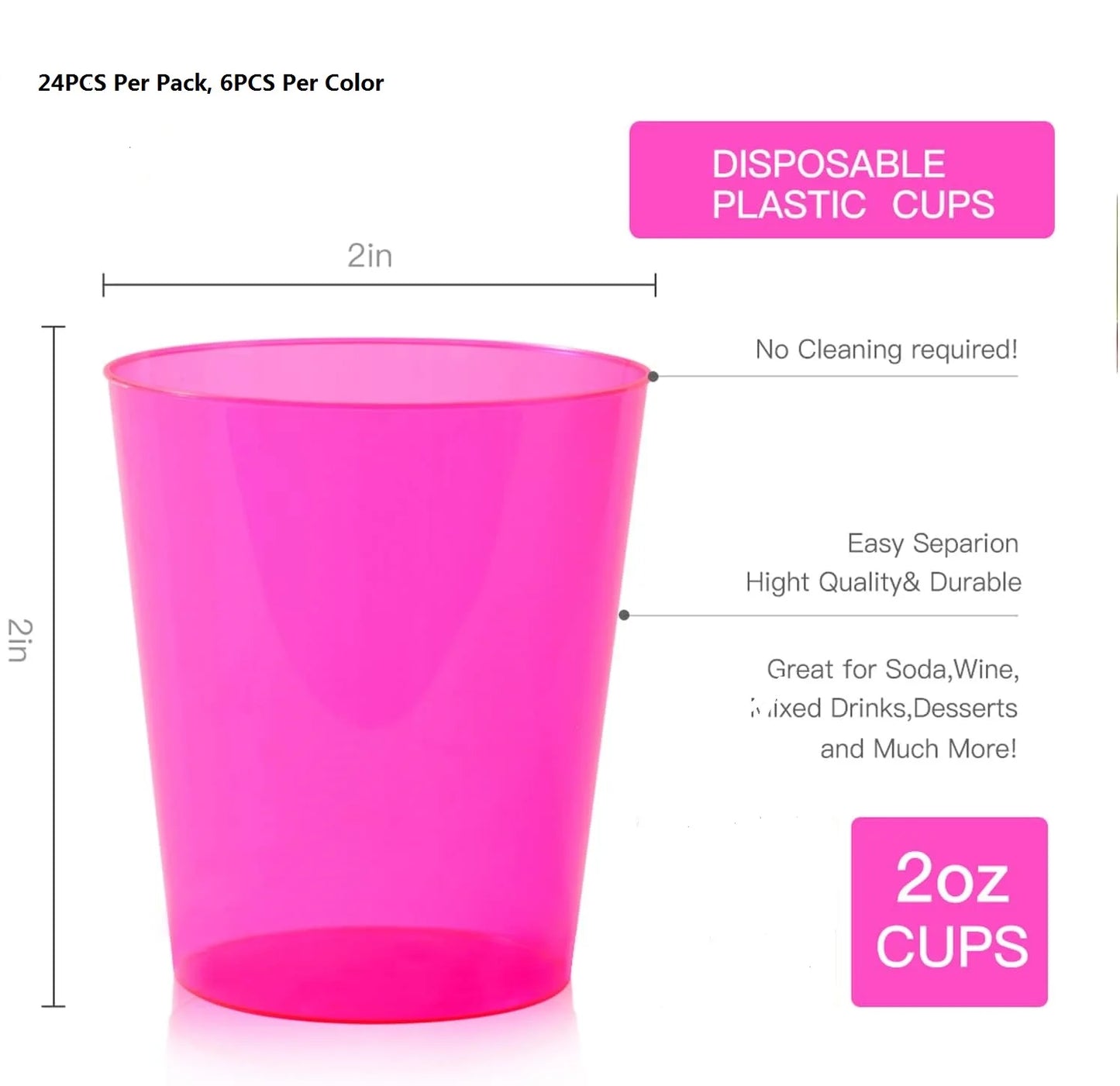 100Pcs Plastic Shot Glasses 2oz Disposable Clear Hard Plastic Cups(Multicolor) jello cups for party iridescent party supplies Peaceful Pleasures Health and Wellness