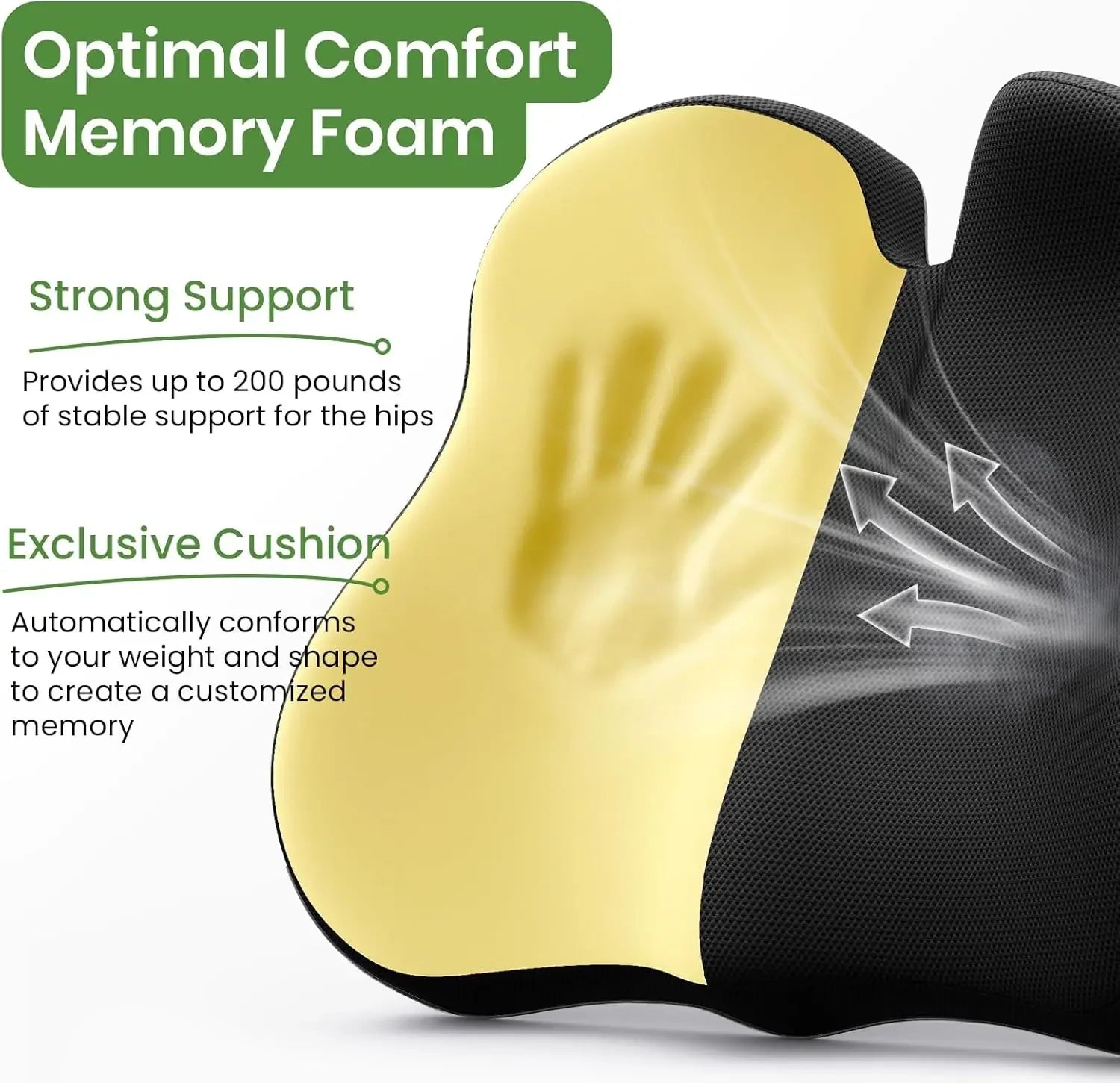 Ergonomic Memory Foam Seat Cushion for Office and Car - Relieves Back Pain, Black Peaceful Pleasures Health and Wellness