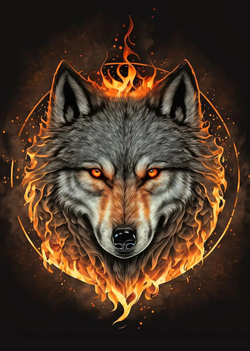 Fire Tiger Lion Wolf Canvas Wall Art | Wild Animals Poster
