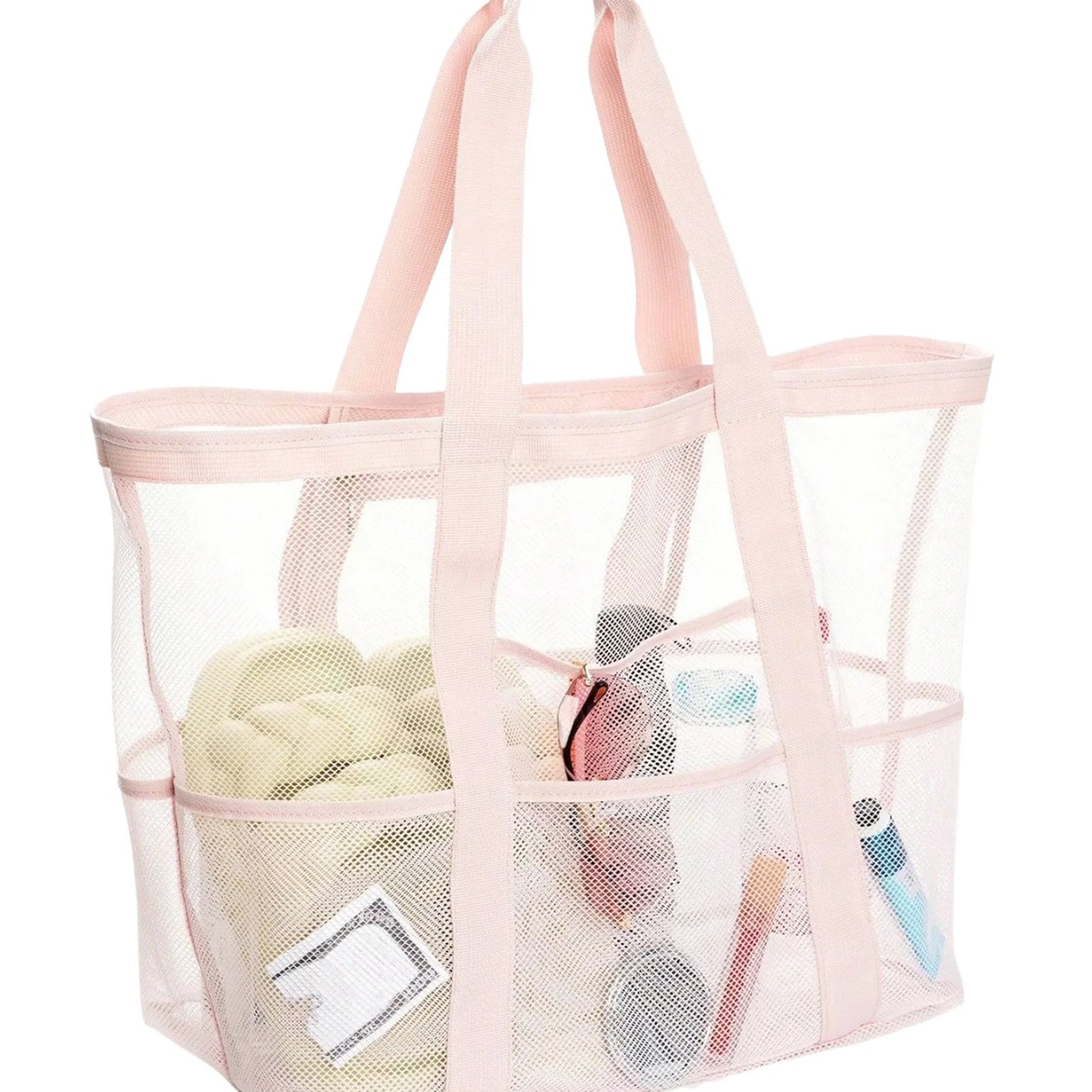 PEAKINBAGS Mesh Beach Tote Bag – Large Multi-Pocket Pool Bag