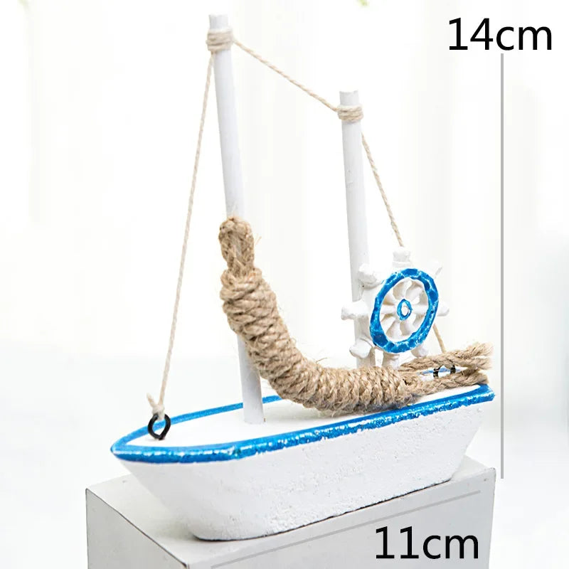 14CM Sailboat Model Wooden Sailing Boat Home Decoration Beach Nautical Design Navy Creative Sculpture Boat Model Crafts Nordic Peaceful Pleasures Health and Wellness type5